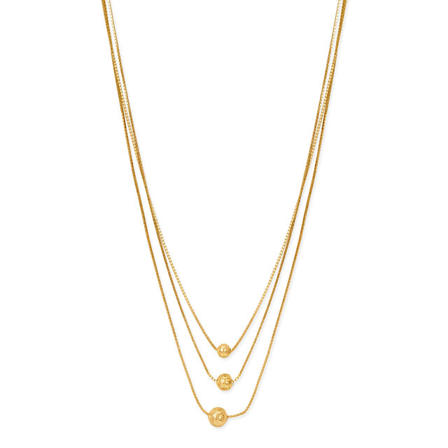 18KT Yellow Gold Luminous Trendy Triple Orb Studded Layer Gold Chain 