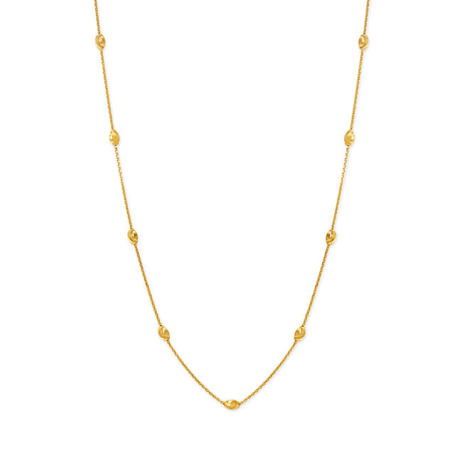 18KT Yellow Gold Carved Cylindrical Gold Beaded Chain 
