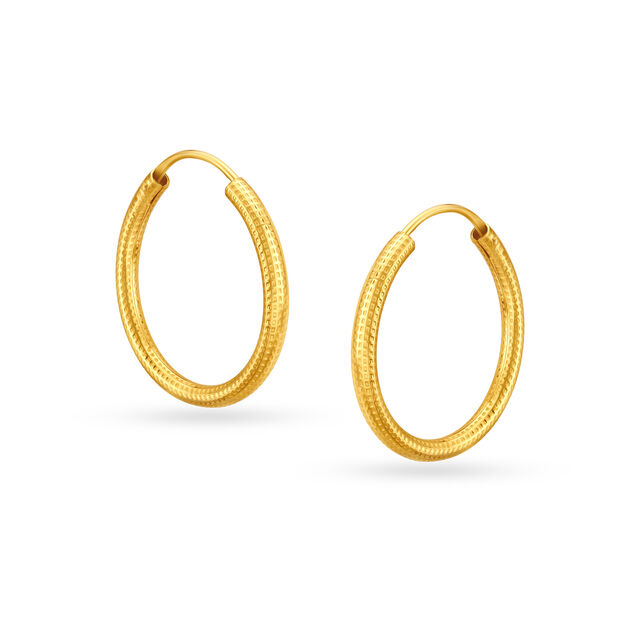 18 KT Yellow Gold Graceful Textured Hoop Earrings,,hi-res 