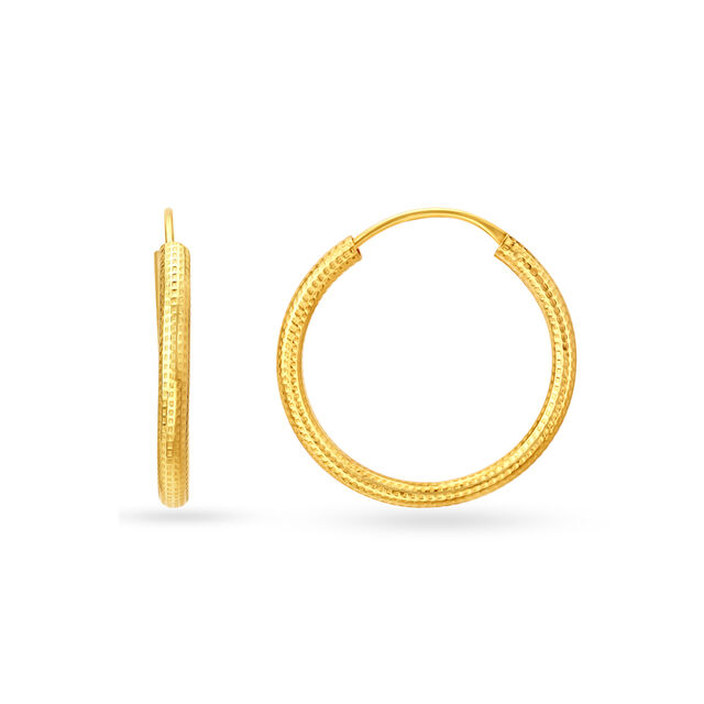 18 KT Yellow Gold Graceful Textured Hoop Earrings,,hi-res 2