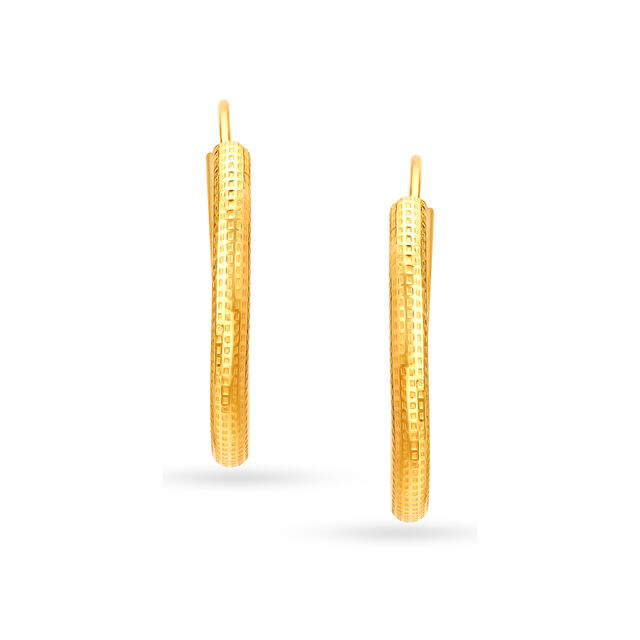 18 KT Yellow Gold Graceful Textured Hoop Earrings,,hi-res 4