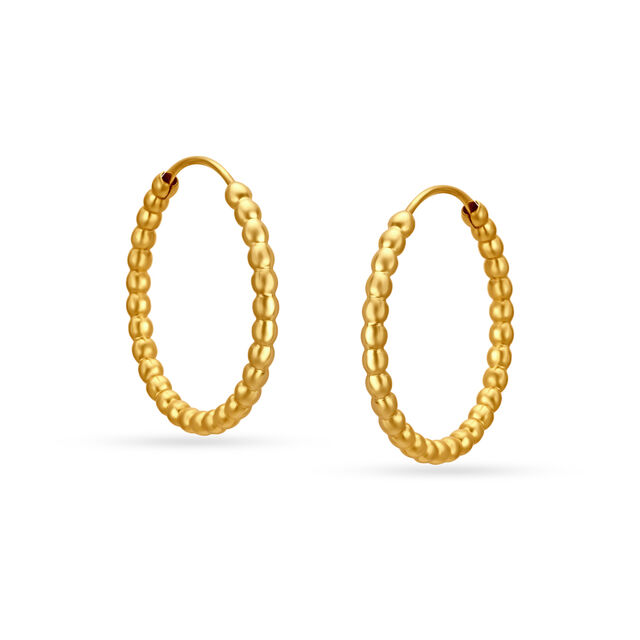18 KT Yellow Gold Radiant Beaded Hoop Earrings,,hi-res 