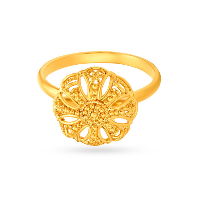 Glorious Floral Filigree Work Gold Finger Ring,,hi-res