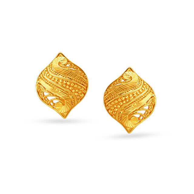 Stylish Carved Gold Stud Earrings 