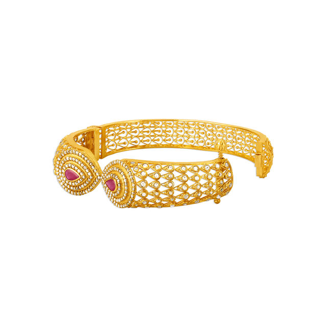 Splendid Ruby Studded Gold Bangle,,hi-res 2
