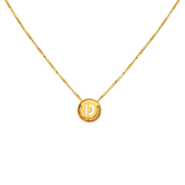 Letter D Gold Pendant with Chain For Kids