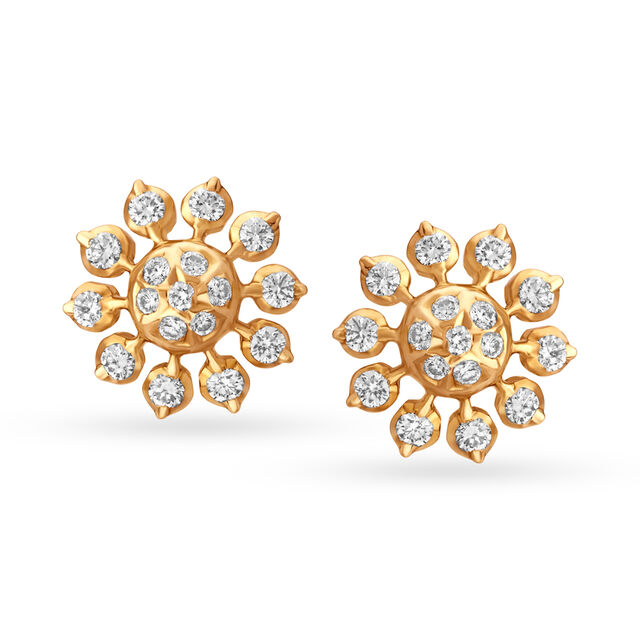 Scintillating 22 Karat Yellow Gold And Diamond Floral Studs,,hi-res 