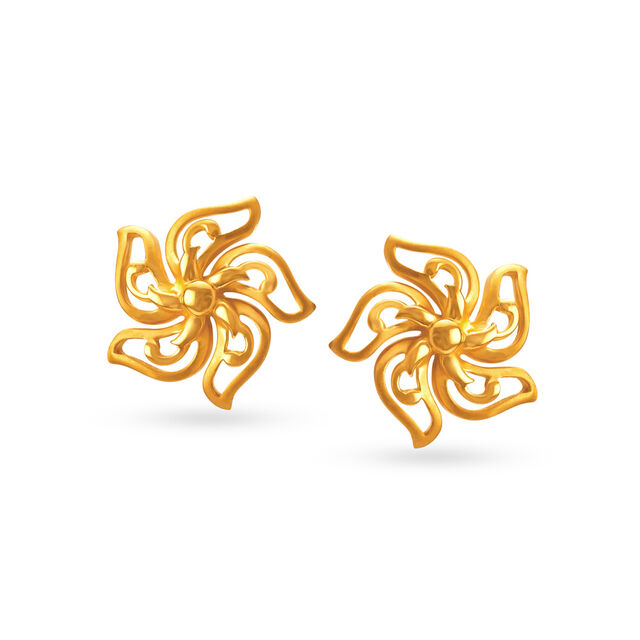 Fancy Floral Gold Stud Earrings 