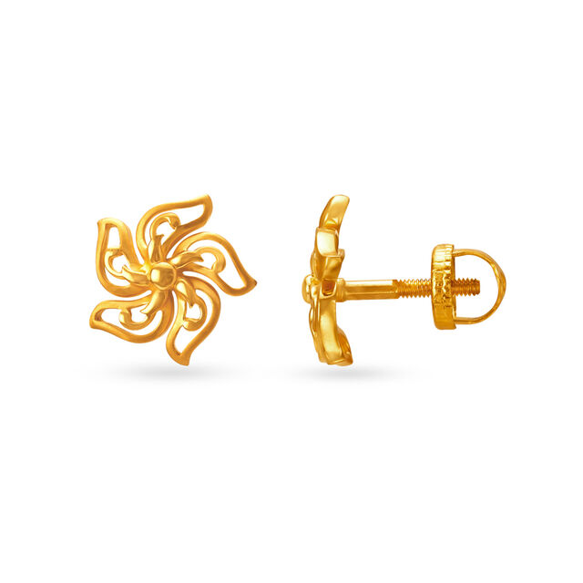 Fancy Floral Gold Stud Earrings 2