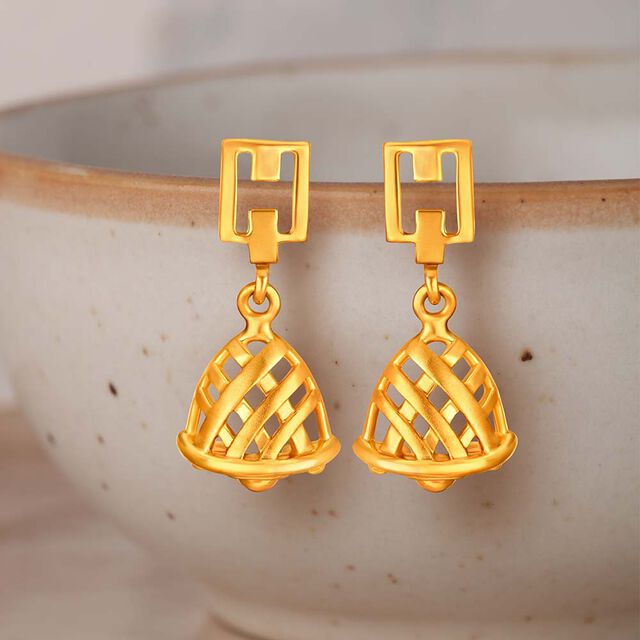 Trendy 22 Karat Yellow Gold Bell Drop Earrings,,hi-res