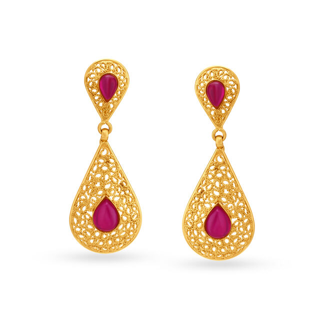 Majestic 22 Karat Yellow Gold Teardrop Drop Earrings 
