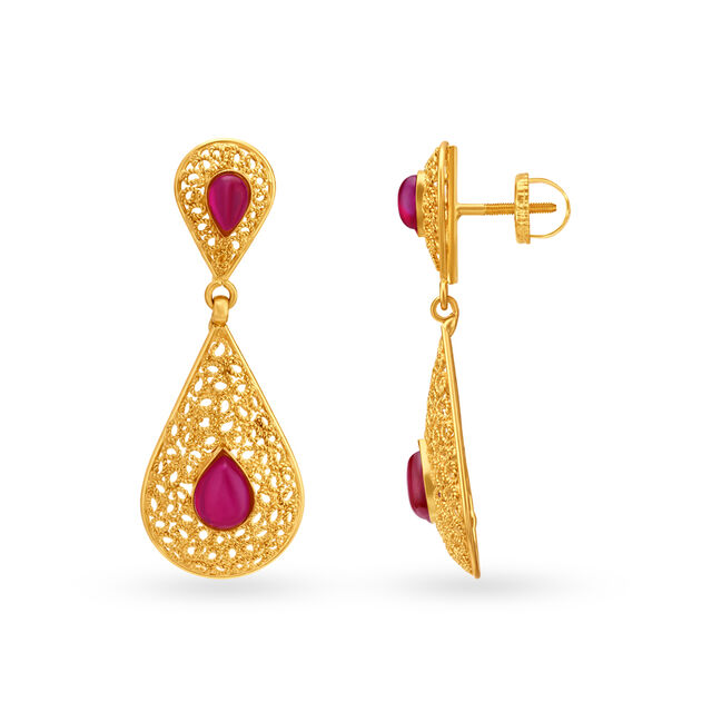 Majestic 22 Karat Yellow Gold Teardrop Drop Earrings 2