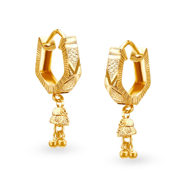 Contemporary Gold Chandelier Bell Hoops,,hi-res