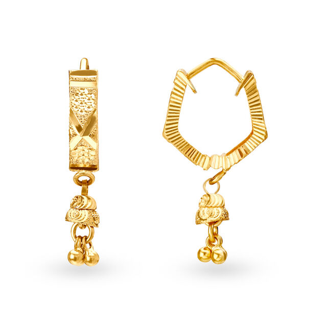 Contemporary Gold Chandelier Bell Hoops,,hi-res