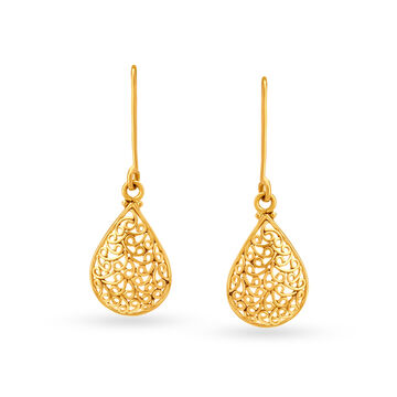 Contemporary Jali Work Floral Surreal Gold Hoop Earrings