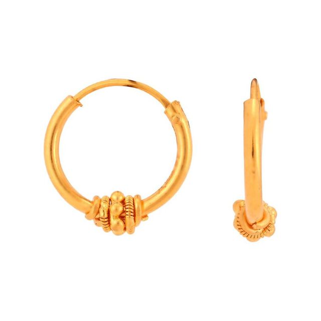 Delicate 22 Karat Gold Beaded Hoop Earrings,,hi-res