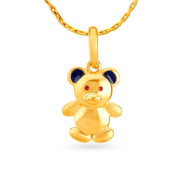 Cute 22 Karat Gold And Enamel Bear Pendant