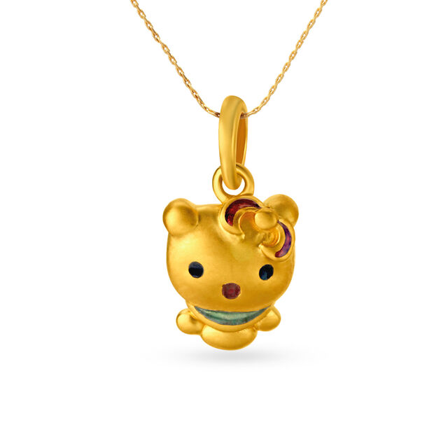 Cute Teddy Bear Gold Pendant For Kids,,hi-res