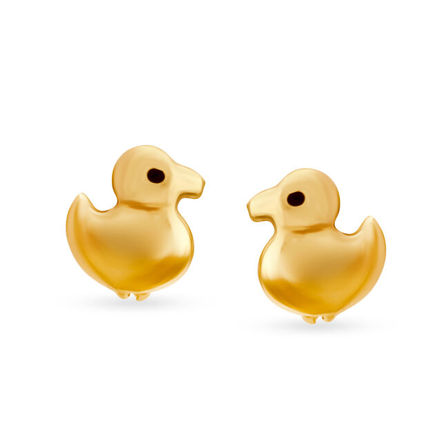 Charming Gold Duckling Stud Earrings for Kids 