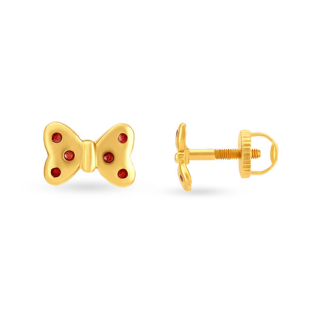 Adorable 22 Karat Yellow Gold Bow Shaped Stud Earrings