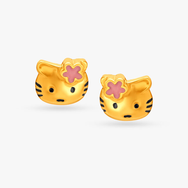Darling 22 Karat Yellow Gold Kitty Stud Earrings,,hi-res 