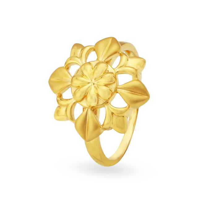 Enthralling 22 Karat Yellow Gold Floral Finger Ring,,hi-res