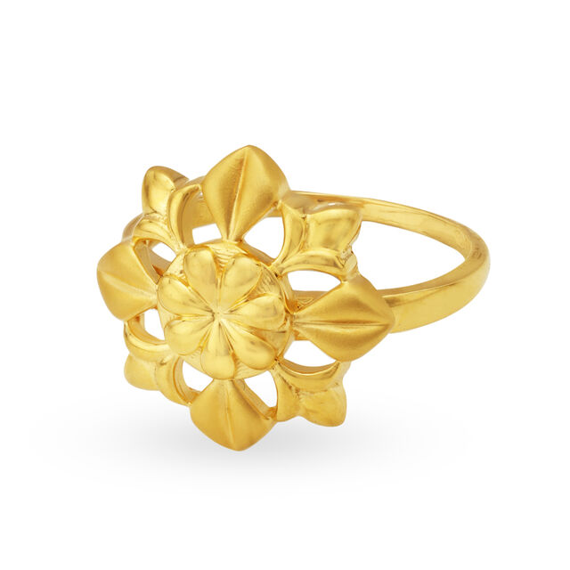 Enthralling 22 Karat Yellow Gold Floral Finger Ring,,hi-res