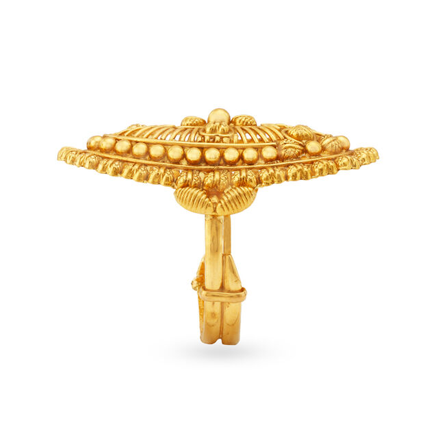 Floral Yellow Gold Boat Finger Ring,,hi-res