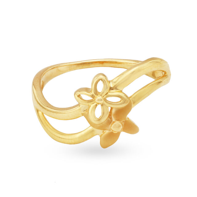 Stylish 22 Karat Yellow Gold Dual Flowers Finger Ring,,hi-res 2