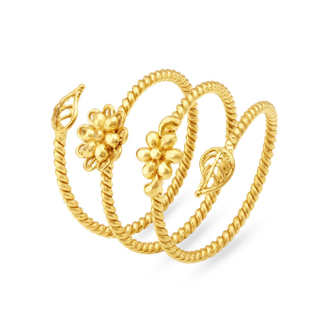 Enchanting 22 Karat Yellow Gold Spiral Floral Finger Ring 2
