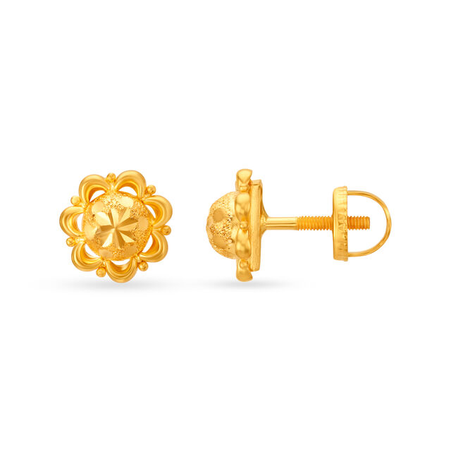 Rich Yellow Gold Glossy Floral Studs