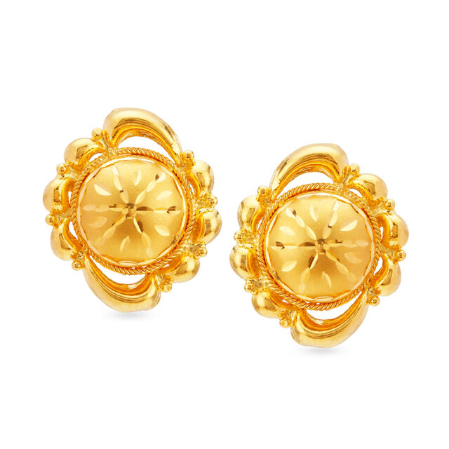 Exquisite 22 Karat Yellow Gold Decorative Circular Stud Earrings