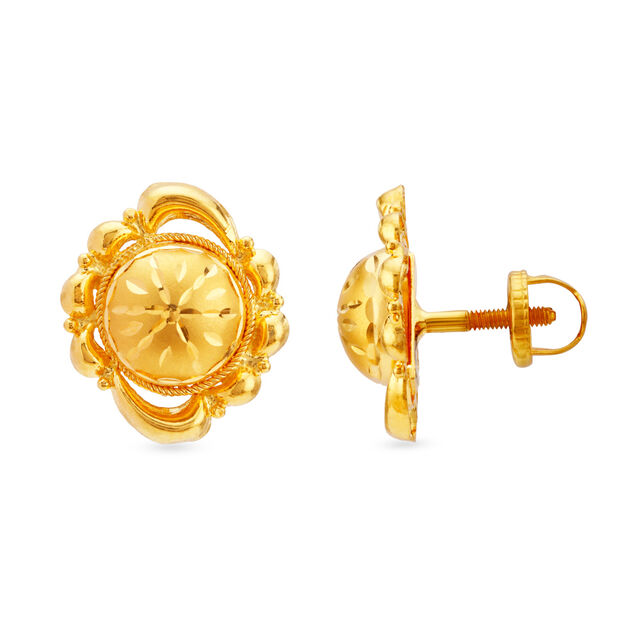 Exquisite 22 Karat Yellow Gold Decorative Circular Stud Earrings
