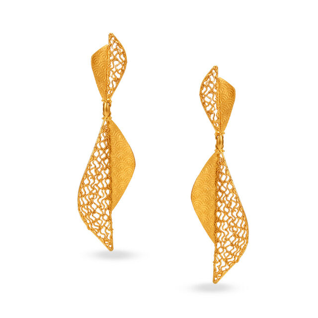 Buy Eccentric Filigree Jali Work Gold Drop Earrings at Best Price