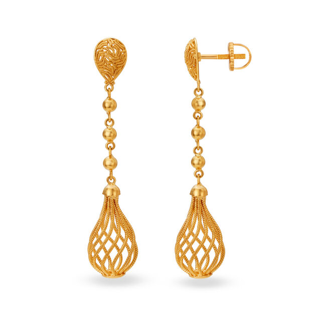 Glamorous Rawa Work Gold Drop Earrings,,hi-res 2
