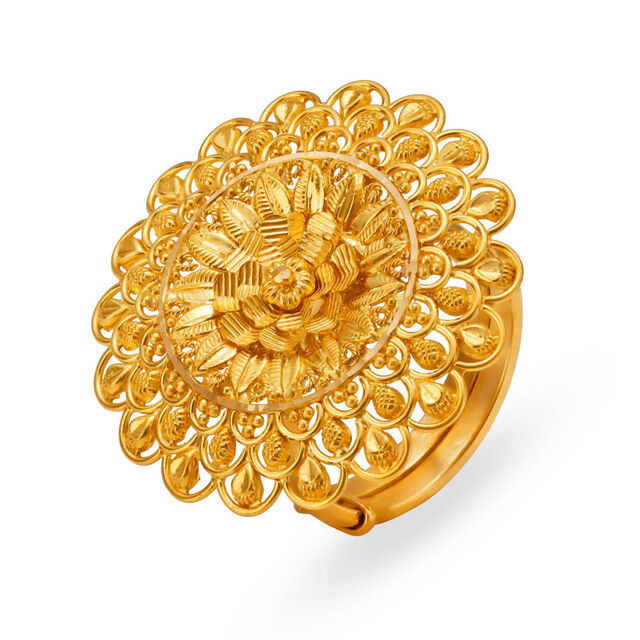 Magnificent 22 Karat Yellow Gold Floral Ring,,hi-res 