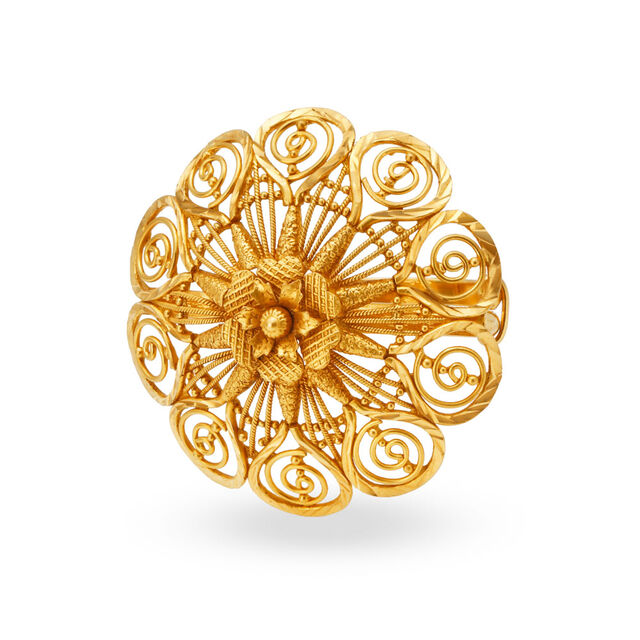 Whimsical 22 Karat Yellow Gold Floral Spiral Ring 2