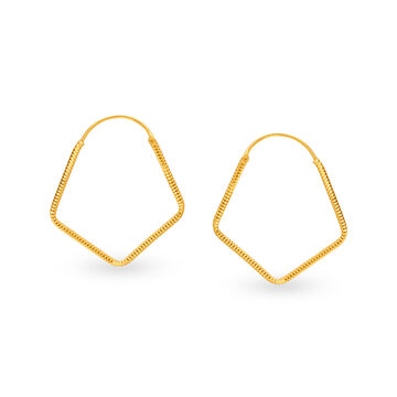 Gold Hoop Earrings With A Distinctive Polygonal Pattern