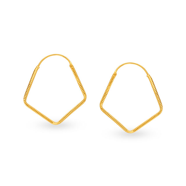 Gold Hoop Earrings With A Distinctive Polygonal Pattern,,hi-res 