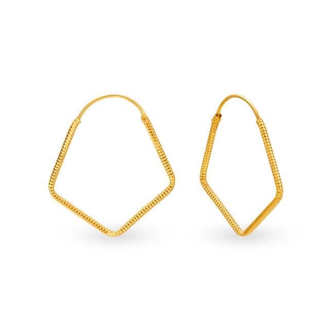 Gold Hoop Earrings With A Distinctive Polygonal Pattern,,hi-res 2
