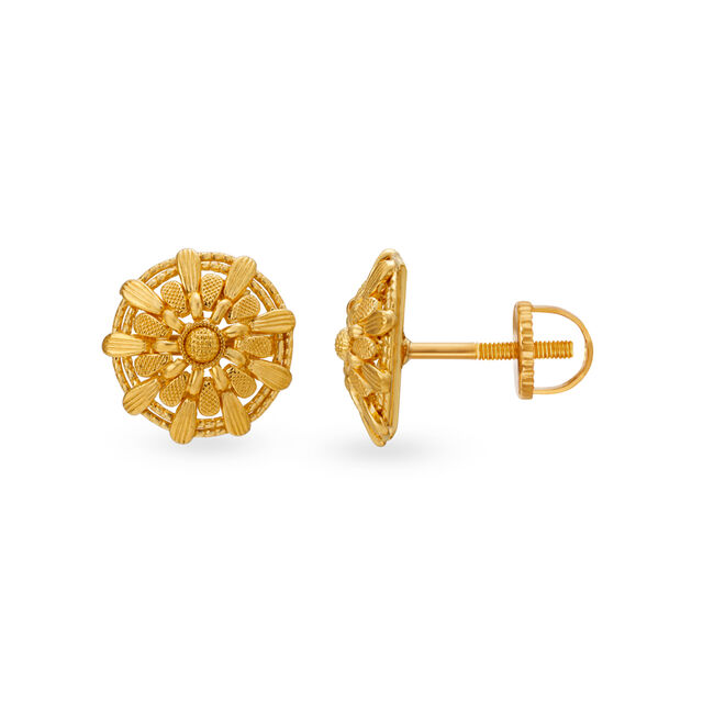 Opulent Gold Floral Stud Earrings 3