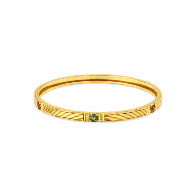 Ardent Yellow Gold Ribbed Floral Bangles,,hi-res