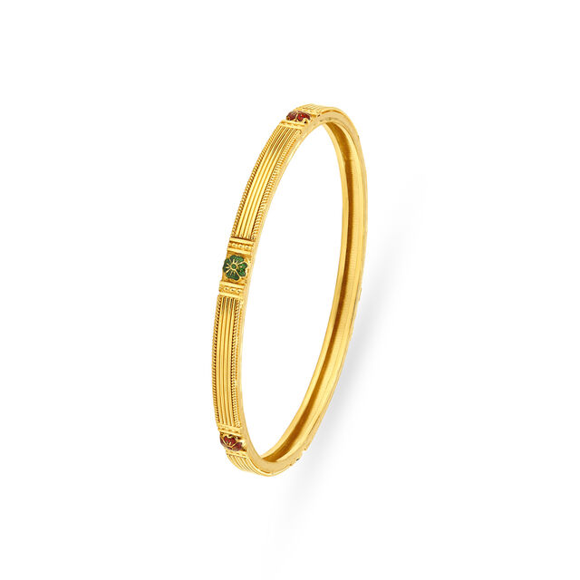 Ardent Yellow Gold Ribbed Floral Bangles,,hi-res