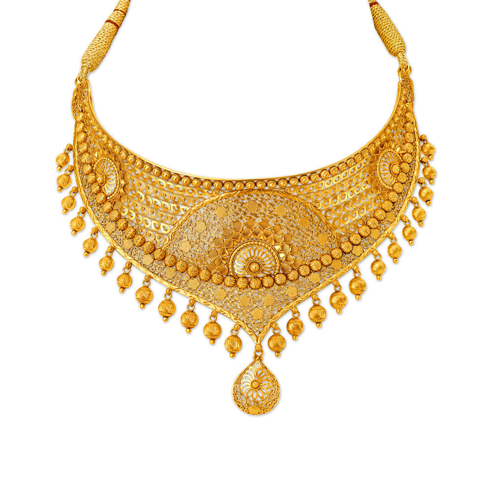 Buy Elaborate 22 Karat Yellow Gold Filigree Diadem Necklace And Earrings Set at Best Price Tanishq US