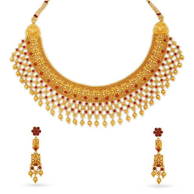 Crimson Flowers Necklace Set,,hi-res 2