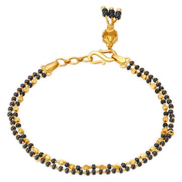Two Line Loose Black Bead and Gold Bracelet