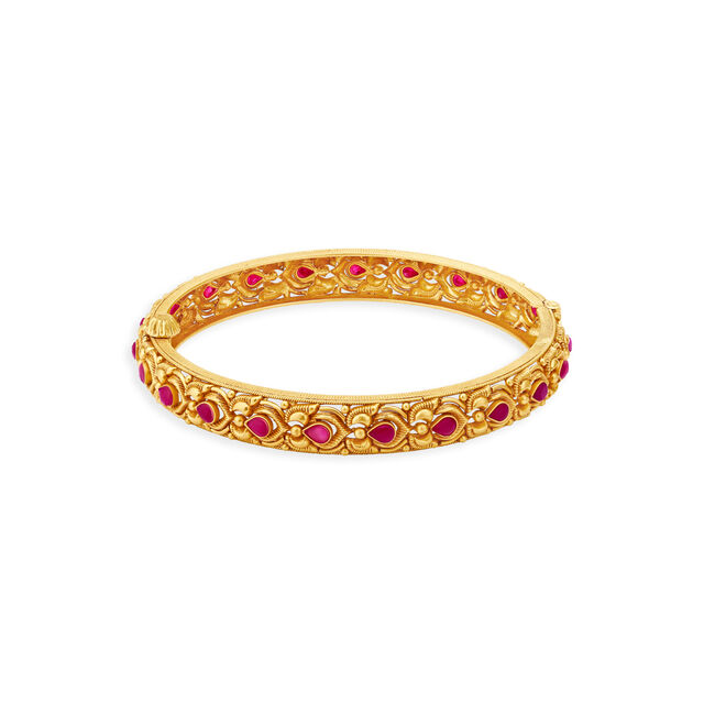Ethereal Rose Pink Stone Encrusted Gold Bangle