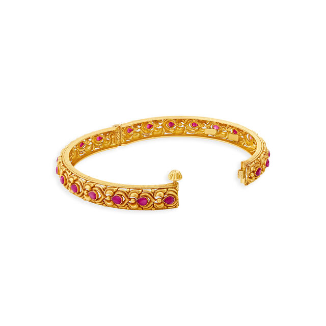 Ethereal Rose Pink Stone Encrusted Gold Bangle