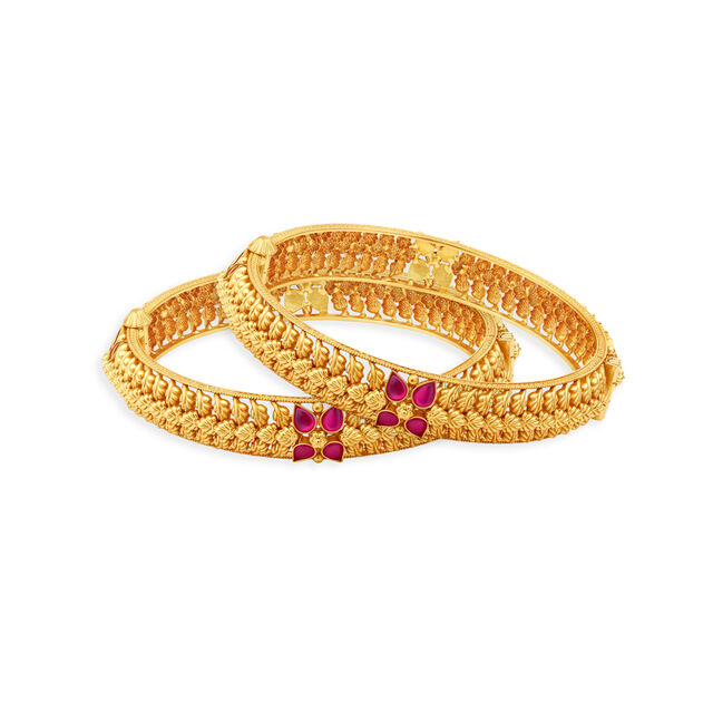 Floral Leaf Motif Ornate Gold Bangle