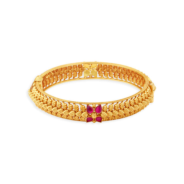 Floral Leaf Motif Ornate Gold Bangle